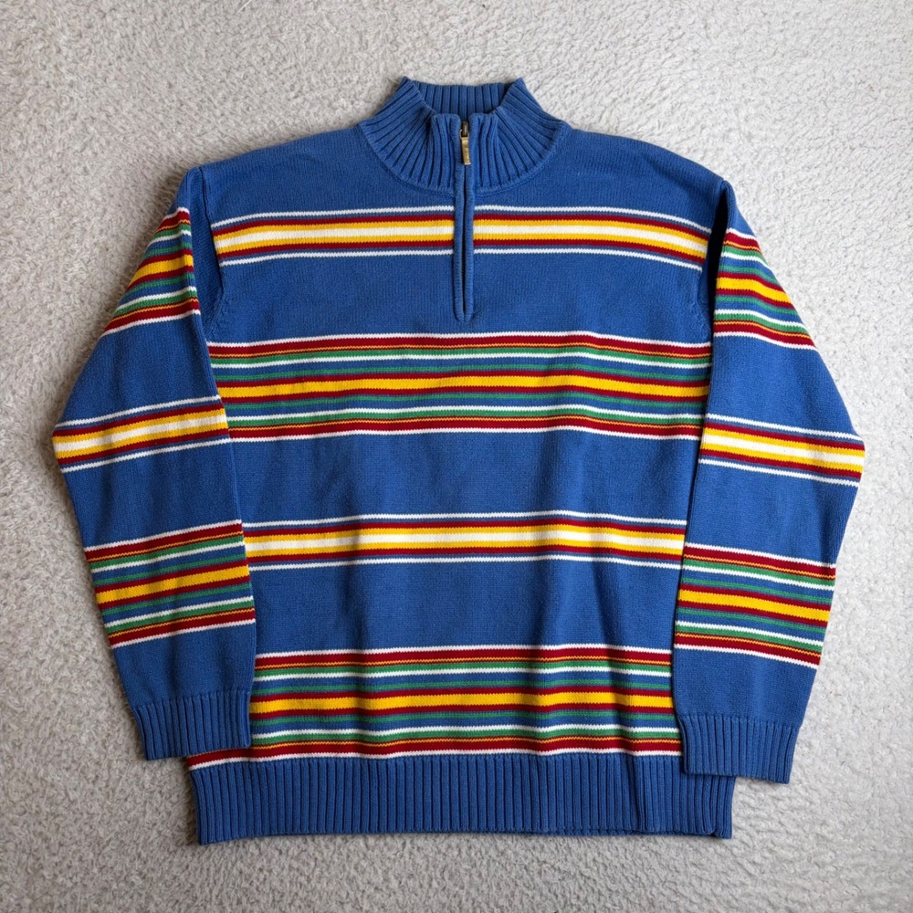 Lauren Ralph Lauren Mens Medium Blue Multi Color Striped Quarter Zip Sweater